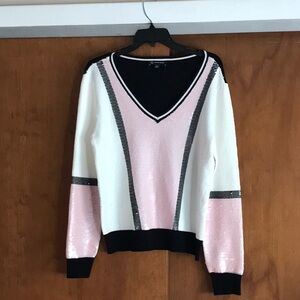 PRE-LOVED INC Checkered Pink and White Sequin Sweater
